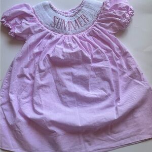 Ann + Reeves Pink Smocked 'SUMMER' Puff Sleeve Dress